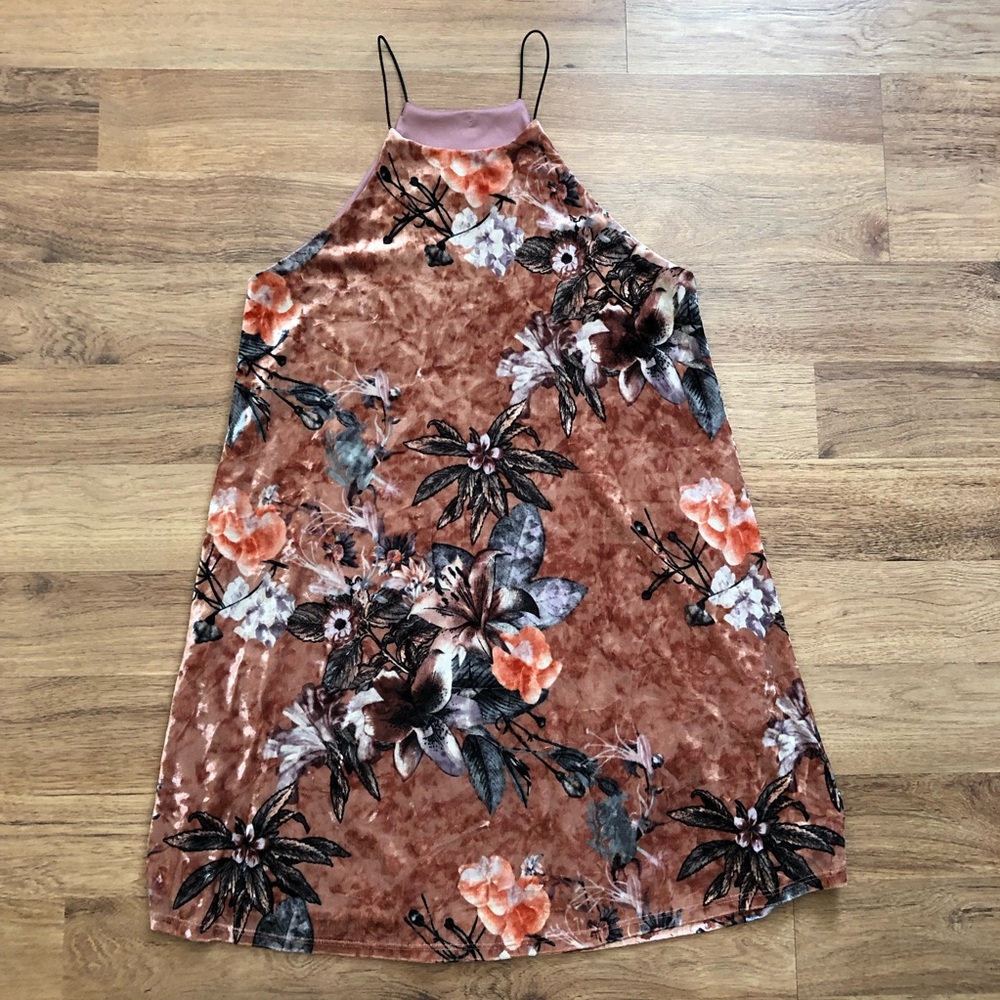 Crushed velvet floral mini dress by I Joah.